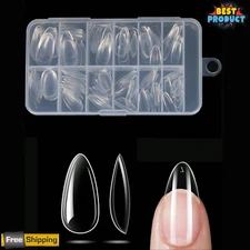 120 Pcs Nail Extension Transparent Almond Nail Tip Fully Covered with Soft Gel