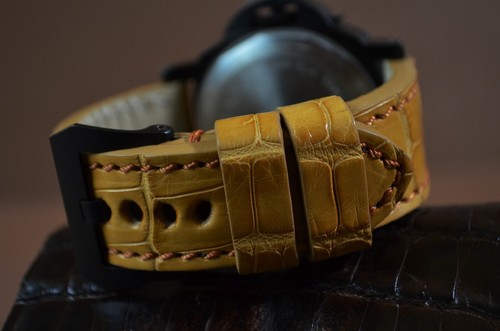 PULSERA RELOJ CAMEL MARRÓN I AUTÉNTICO COCODRILO ESCALA CUADRADA PARA PANERAI ETC MA CORREA - Imagen 7 de 12