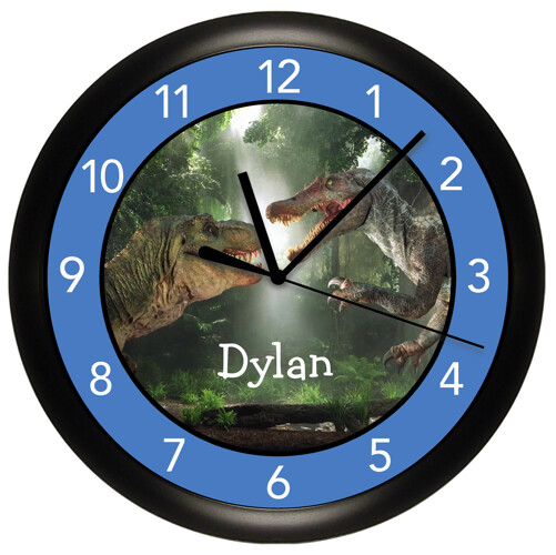 Personalized Clock - Dinosaur, Blue, Kids Room