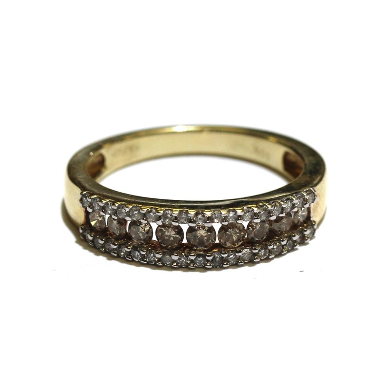 10k yellow gold .47ct white brown diamond fancy anniversary band ring 2.8g 6.25