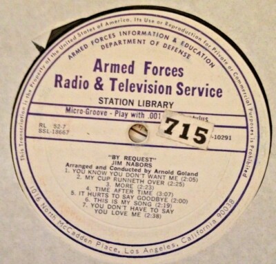 RADIO SHOW: AFN 52-7 JIM NABORS ''BY REQUEST/LOS INDIOS TABAJARAS ''SPECIAL TOUCH
