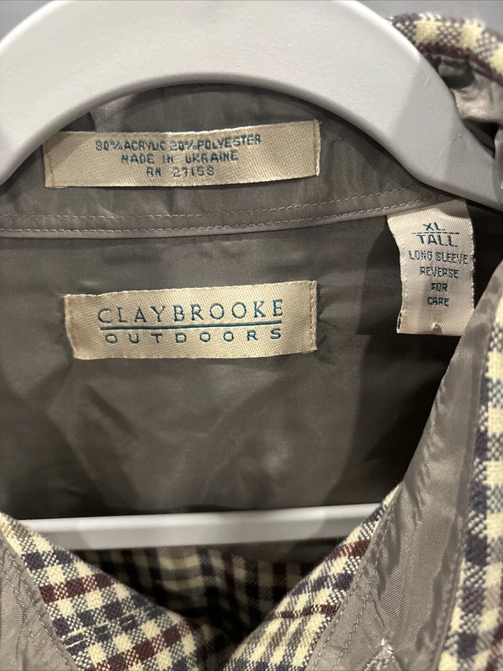 Franela para exteriores Claybrooke para hombre talla XL alta marrón a cuadros abotonada para hombre Foto 3 de 4