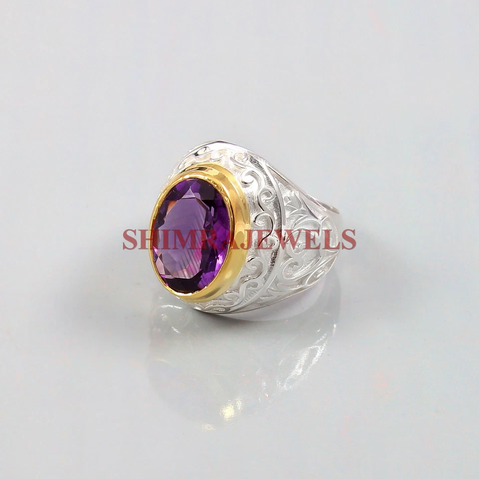 Natural Amethyst Gemstone with 925 Sterling Silver Ring for Men's #376 - Image 3 of 3