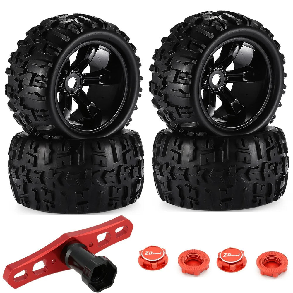 4pcs/pack 1/8 Scale 17mm Hex RC Truck Tires and Wheels Set Glued for RC Models