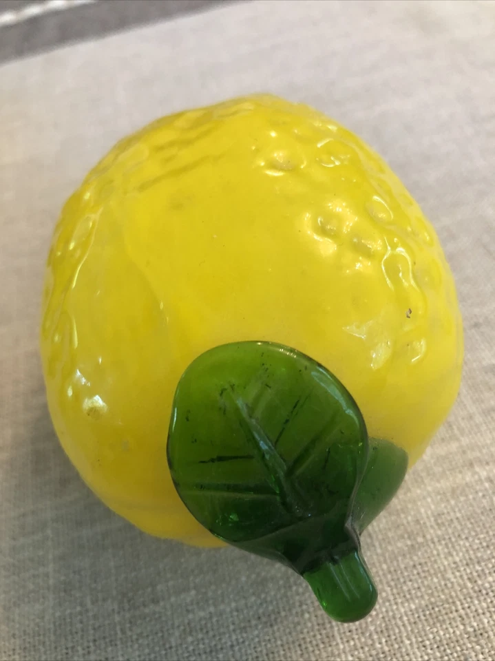Arte soplado a mano VIDRIO FRUTA LIMÓN amarillo verde hoja de colección retro Mcm Foto 2 de 4