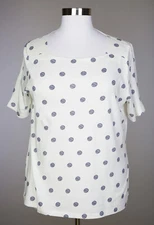 TALBOTS WOMEN'S IVORY BLUE DOTS SHORT SLEEVE KNIT TOP PLUS Sz 1X