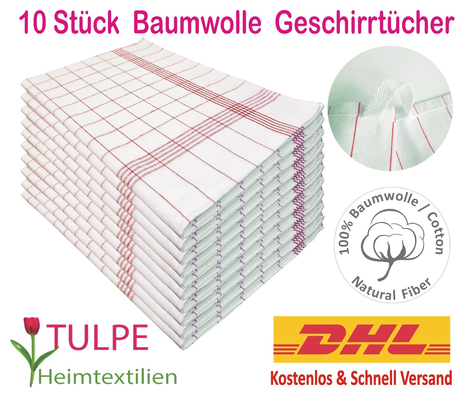Geschirrtuch Baumwolle 10er Set 50x70 cm kariert und Halbleinen Geschirrtücher