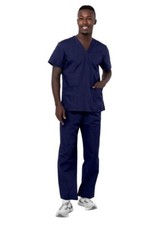 Adar Universal Unisex Drawstring Top  Bottom Scrub Set 701 - Navy - Large