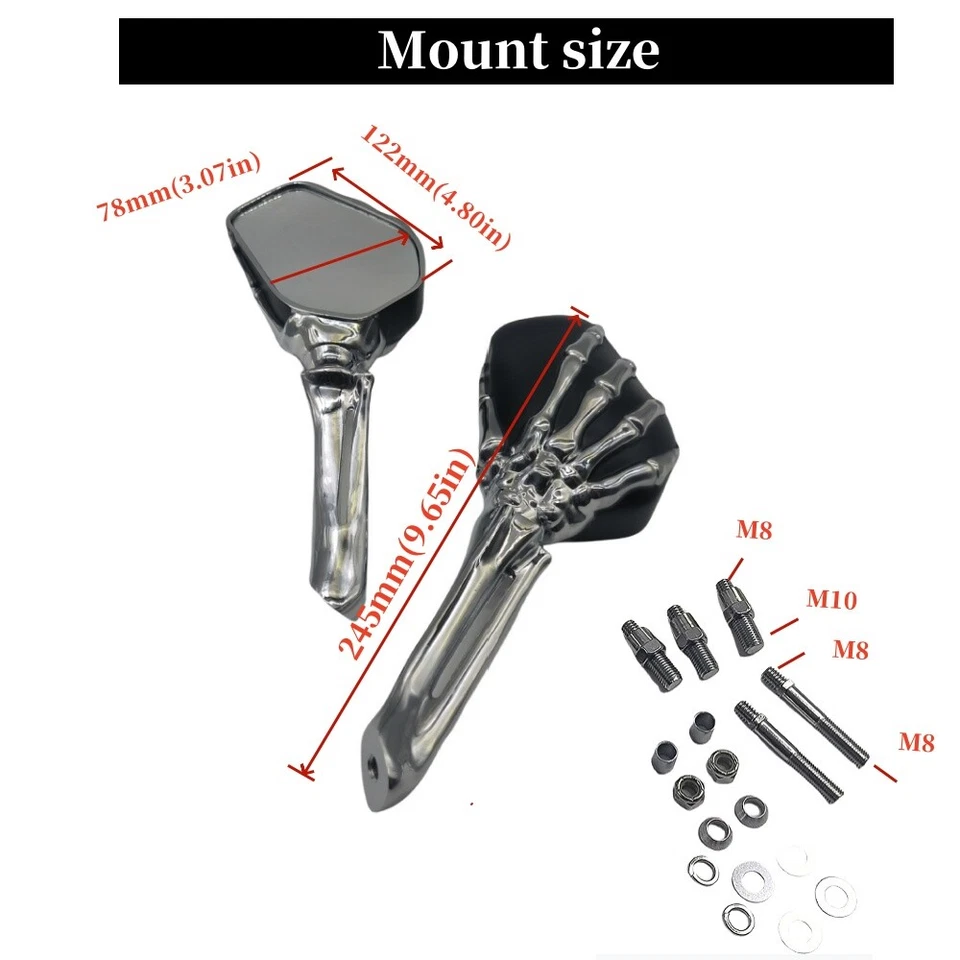 Espejos retrovisores laterales de mano Skull Skeleton para motocicleta para Harley Touring Softail Foto 3 de 4