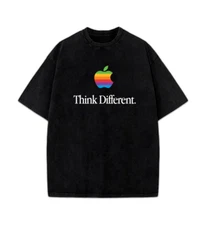 Apple Vintage Logo Think Different Slogan Funny Graphic Design T-Shirt