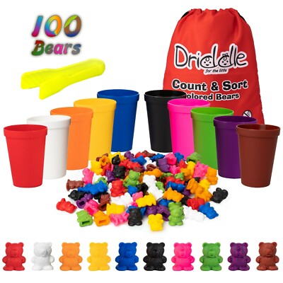 100 Colorful Counting Bears With Matching Cups 10 Colors With tongs toddler lear