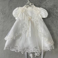Vintage Baby Christening Dress 24M Lace Organza Gown Baptism Princess Formal