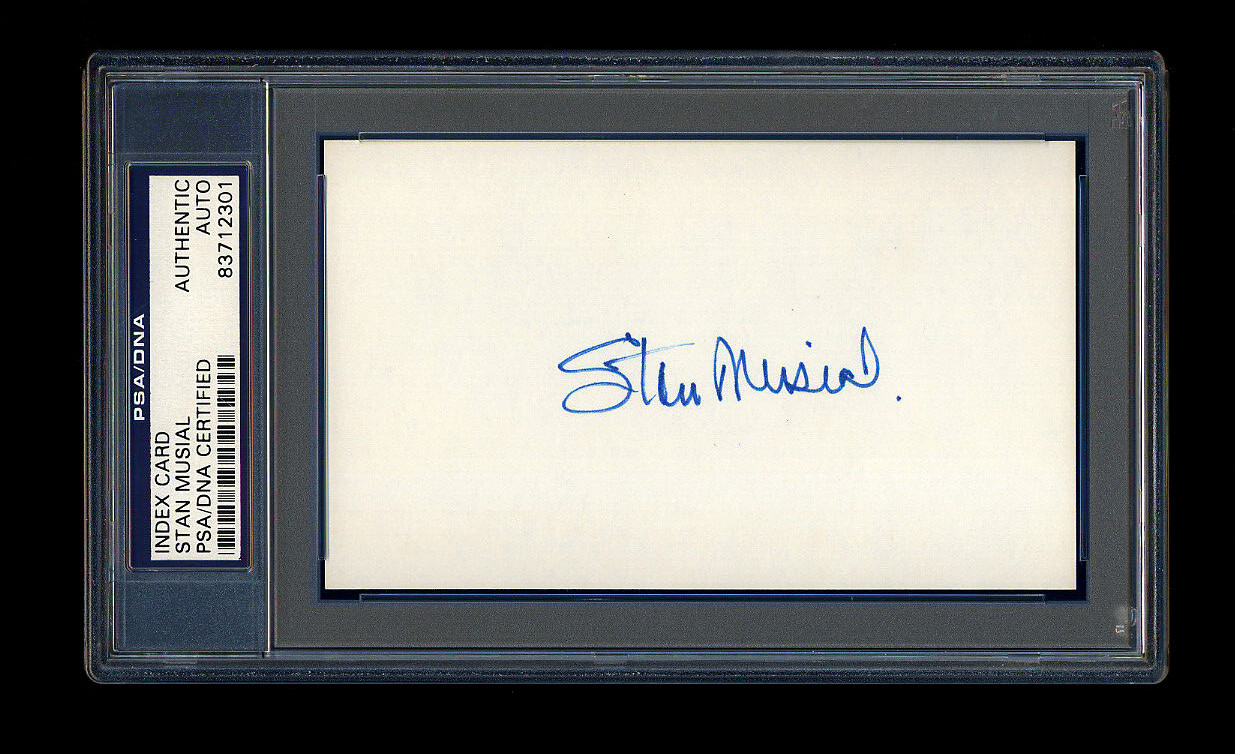 STAN MUSIAL SIGNED INDEX CARD PSA/DNA SLABBED HOF AUTOGRAPHED ST LOUIS CARDINALS