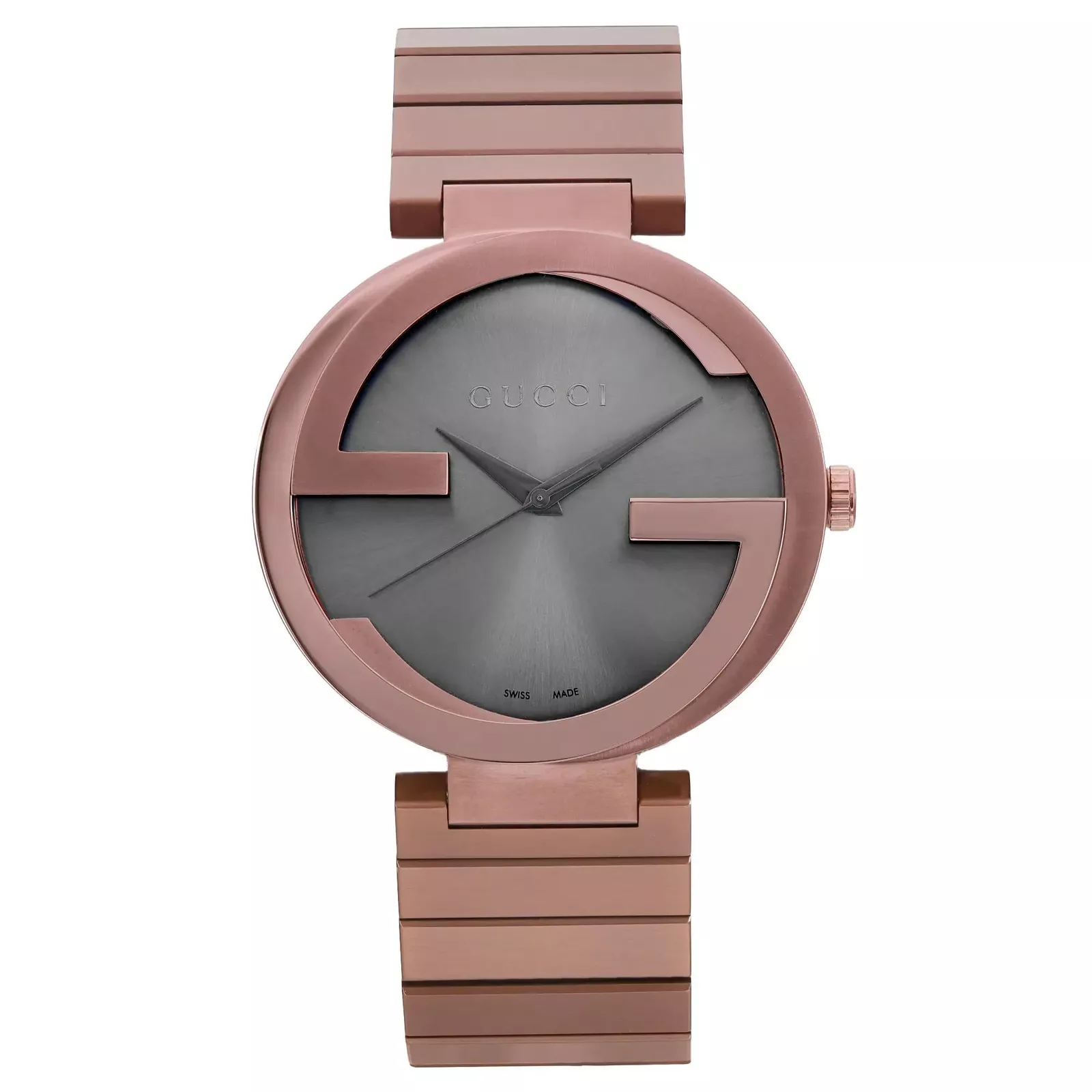 Montre à quartz homme Gucci Interlocking XL PVD 42 mm acier cadran marron YA133211