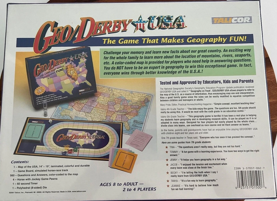 Geo Derby США карта настольная игра Talicor 2001 удовольствие изучать географию - новый! - Изображение 4 из 4