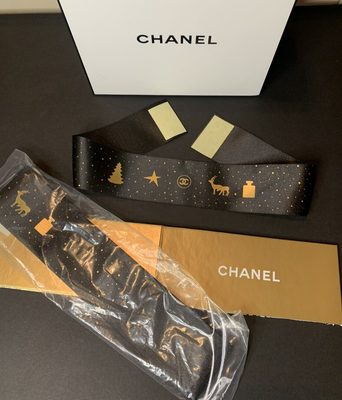 CHANEL Christmas Gift Box *Belly Band* Navy Gold Reindeer