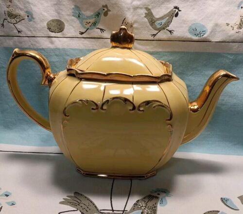 Sadler Yellow Gold Gilded Cube Teapot 1922 Made In England Antique Rare Nice - Picture 2 of 15