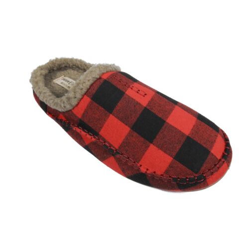 Men's Red & Black Plaid Deer Stags Nordic Slipper, Size 15 Medium