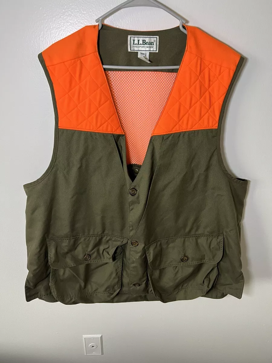 Vintage LL Bean Green Orange Hunting Vest Back Pocket Dove Quail Clay Target