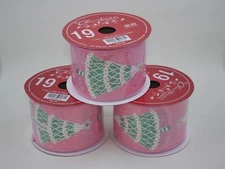 Pink Sprinkle Christmas Tree Sparkle Holiday Wire Edge Ribbon 2.5"x30 Ft 3pc Lot