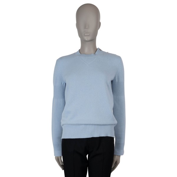 70757 authentischer CHANEL babyblau Kaschmir 15P CC DREHVERSCHLUSS Rundhalsausschnitt Pullover 40 M