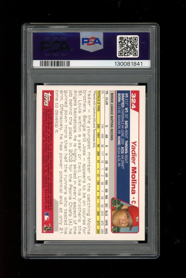 2004 Topps #324 Yadier Molina Rookie RC St. Louis Cardinals PSA 10 em perfeito estado - Imagem 2 de 2