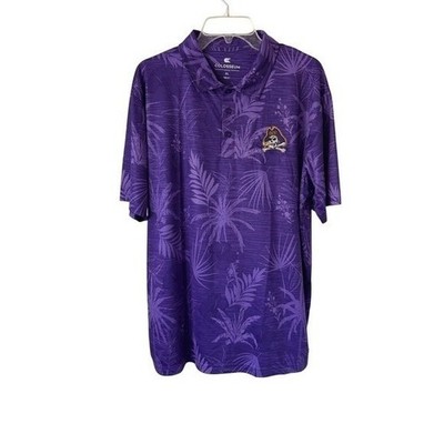 Colosseum Men's Purple ECU Pirates Tropical Palm Print Polo Shirt Golf Quick Dry
