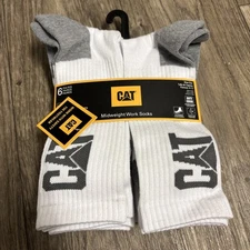 CATERPILLAR Mens Crew Socks Mid-Weight Boot Cushion 6 Pack White Shoe Size 8-12