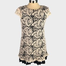 Forever 21 Small Dress Crochet Cream Over Black Cap Sleeve