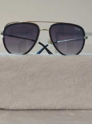 QUAY All In Mini Aviator Sunglasses Black Gold Frame Black Smoke Fade Lens
