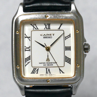 SEIKO CADET Rectangle Square Watch 7N01-5010 1990 White Dial Black