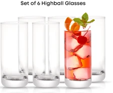 JoyJolt Faye 13oz Highball Glasses Set of 6, Lead-Free Crystal for Cocktails