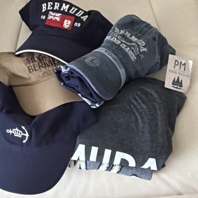 Men's Bermuda Baseball Caps Lot Blue/Beige Graphic Print Adjustable Size