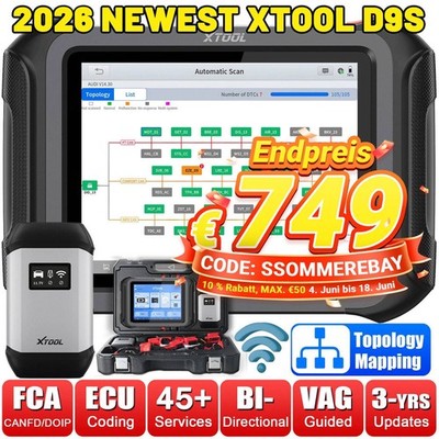 XTOOL D9S KFZ Fehlerauslesegerät OBD2 Diagnosegerät ALLE SYSTEM ECU Codierung DE