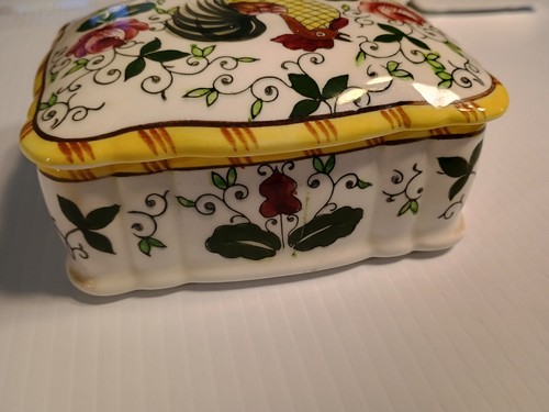 UC Ucagco Ceramics Rooster Roses Cigarette Box Trinket/ Ashtrays - Picture 6 of 14