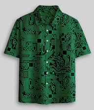 Fashion Mathematical Symbols Circuit Board Graphic Short Sleeve Lapel Shirts Men