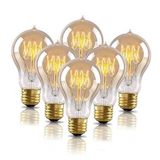 Warm Edison Light Bulbs, 60 Watt A19 Vintage 6 Count Pack of 1 Warm White