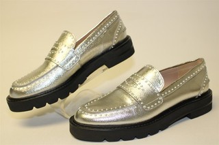 Scarpe mocassini Stuart Weitzman donna 7 5 B 38 made in Spagna Parker pelle metallizzata