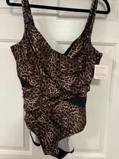 18 Ruby Ribbon Swimsuit Leopard Black Colorful  One Piece Slimming Tankini #1902