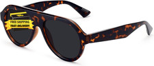 Trendy Polarized Aviator Sunglasses for Women Men 70S Vintage Plastic Frame Sun