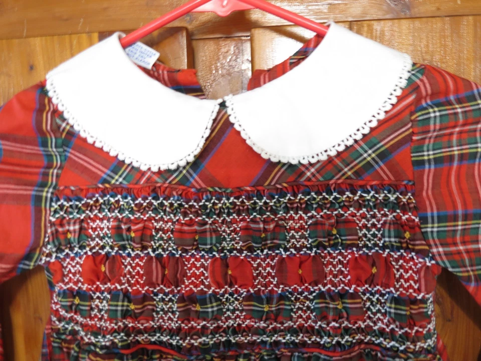 Vestido Polly Flinders Niñas 5 Rojo Cuadros Calado De Colección Manga Larga Conjunto de Vacaciones Foto 4 de 4