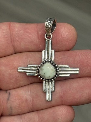 STERLING SILVER NATIVE SOUTHWEST PALOMA TURQUOISE ZIA CROSS PENDANT .925 2 