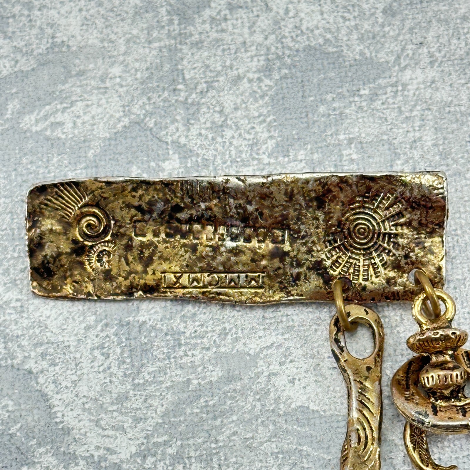 Brooch Signed? Ethnic Style Rectangular Gold Tone… - image 2