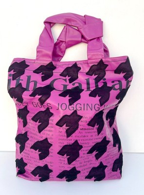 Authentic JOHN GALLIANO Pink Leather Gazette Newspaper Tote Bag Y2K Appliqué