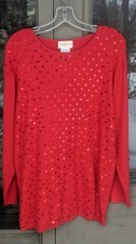 Vintage Jaclyn Smith Angora Silk Blend Sweater L Red Sequins 90s Casual Chic