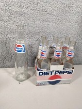 Lot 6 Diet Pepsi 12 Oz Longneck Glass Bottles & Carrier, 1 Pepsi 16 Oz Bottle