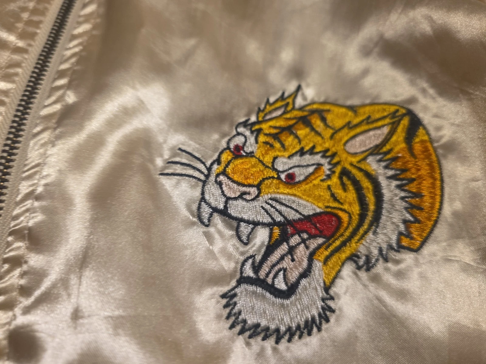 Brooklyn Bomber Jacket Men Sz Lg Champagne GoldTiger Embroidered Full Zip Damage - product detail image 5