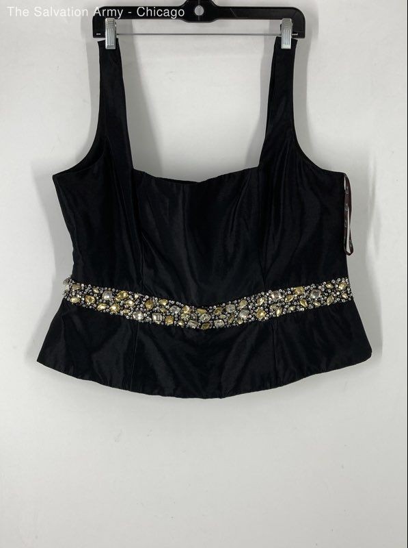 Camille La Vie Womens Black Beaded Sleeveless Cropped Blouse Top Size 20