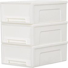 Cetomo 5L*3 Compact Stacking Storage Drawer, Plastic Drawer Organizer with White