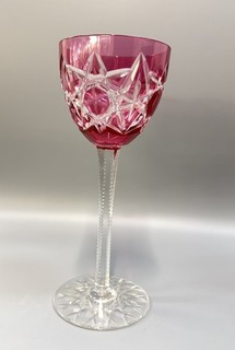 Vintage Baccarat Pink Overlay Cut Wine Glass Circa 1900 H: 19cm